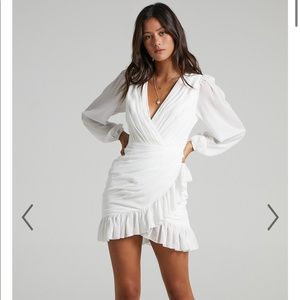 Showpo. Long sleeve, white, mini dress. Size small